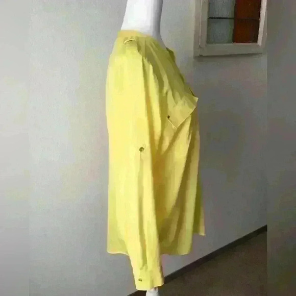 Calvin Klein Bright Yellow Adj LS Button Up Tab Shoulder Hem Top Woman Small - Picture 5 of 10